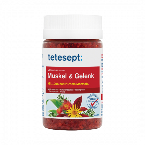 tetesept Meersalz-Pflegebad Muskel & Gelenk, mit Rosmarin-, Kampferbaum-, Wintergrün- und Eukalyptusöl und Arnika, 750g